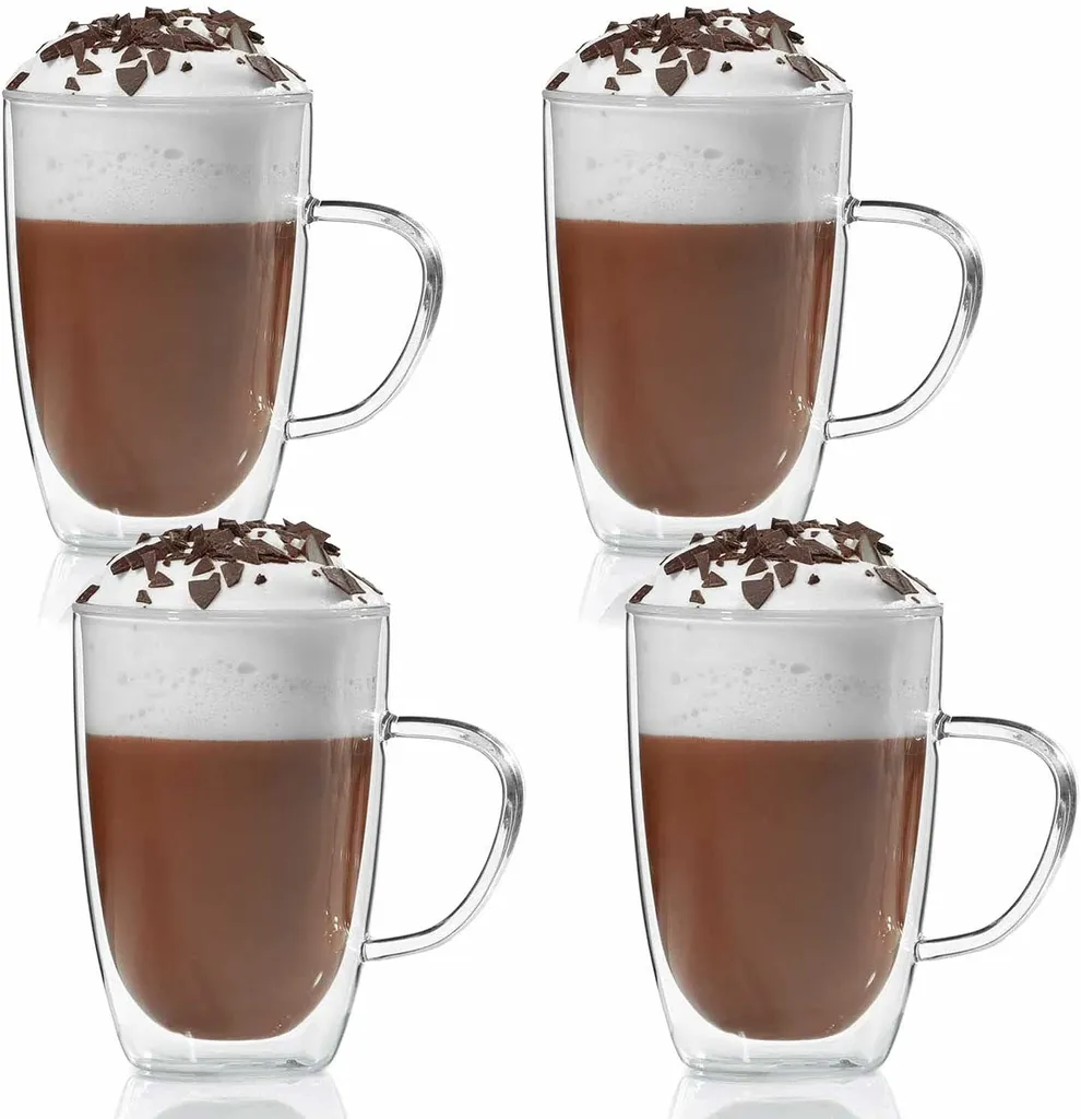 Doppelwandige Tasse 300ml Teetasse Thermotasse Kaffeetasse Glastasse mundgeblasen von Dimono® (4 Stück)